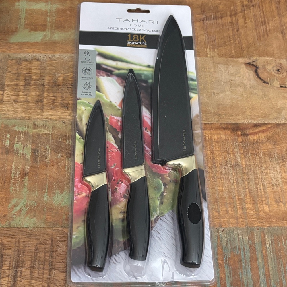 Tahari Black Knife Set - 3 Piece Essential Collection
